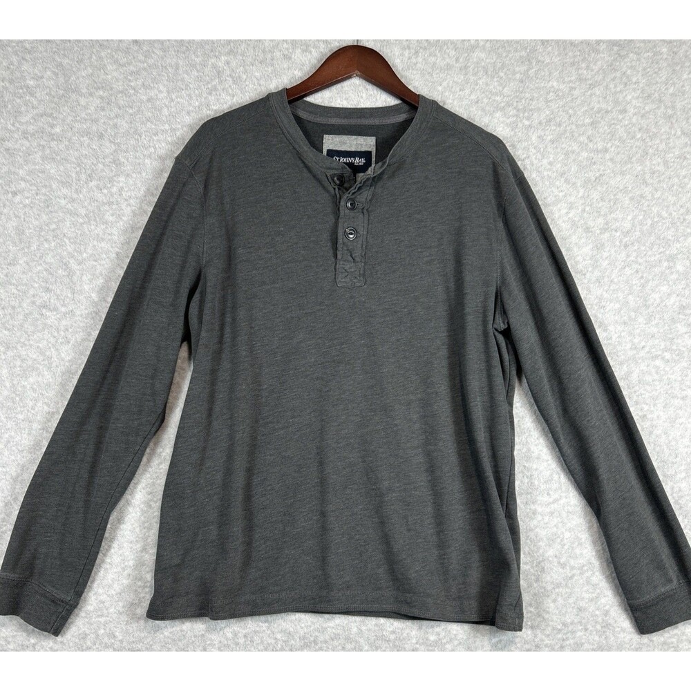Classic St John's Bay Men's Grey Henley Long Sleeve - Large